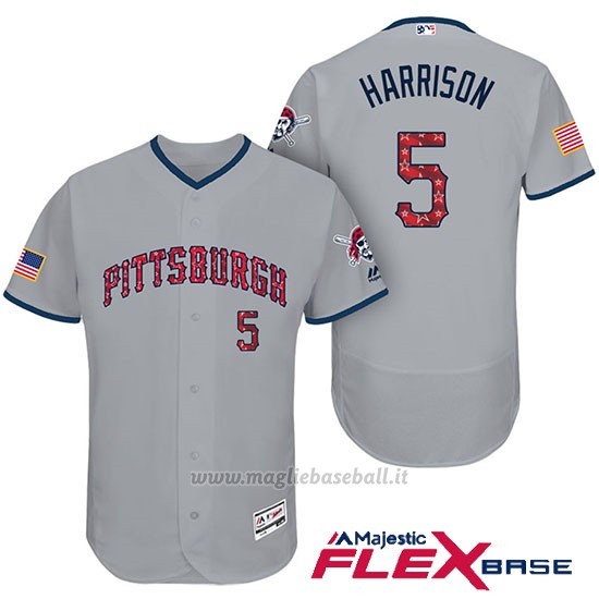 Maglia Baseball Uomo Pittsburgh Pirates 2017 Estrellas y Rayas Josh Harrison Grigio Flex Base